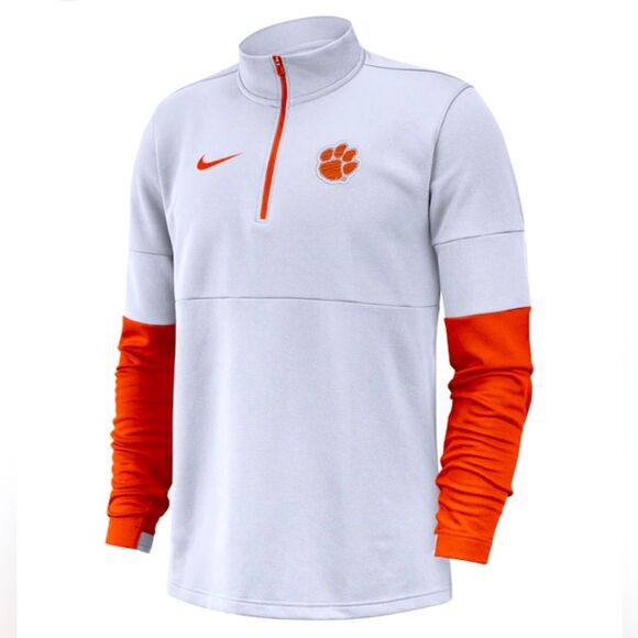 Nike Mens White Clemson Tigers Coaches Performance Quarter-Zip Pullover Jacket - Picture 1 of 7